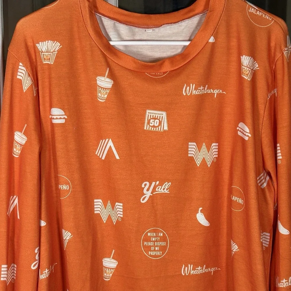 Whataburger All Over Print Pajama Lounge Top Size‎ Large Orange